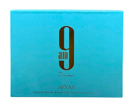 Afnan 9AM Dive - EDP 100 ml + deodorant ve spreji 150 ml + sprchov&yacute; gel 150 ml 100ml 9AM Dive - EDP 100 ml + deodorant ve spreji 150 ml + sprchov&yacute; gel 150 ml Kvepalai Unisex Rinkinys