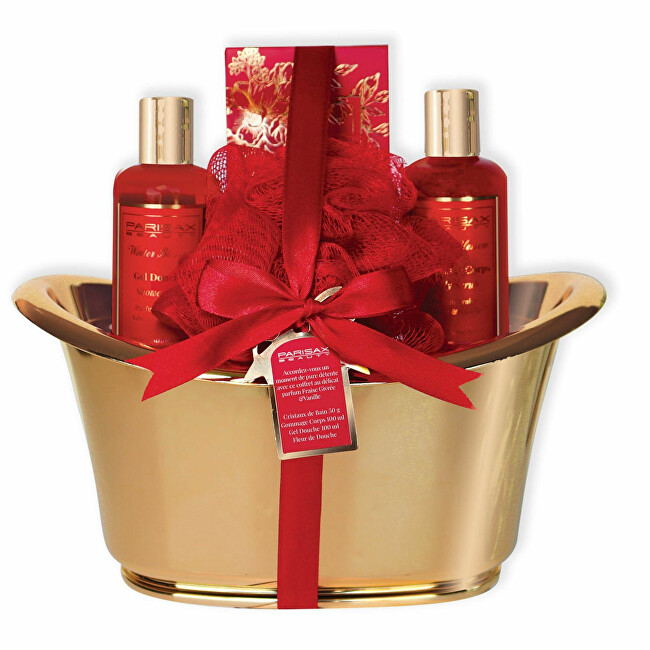 Parisax Bath gift set in a golden tub Frozen Strawberries & Vanilla 5 pcs Moterims