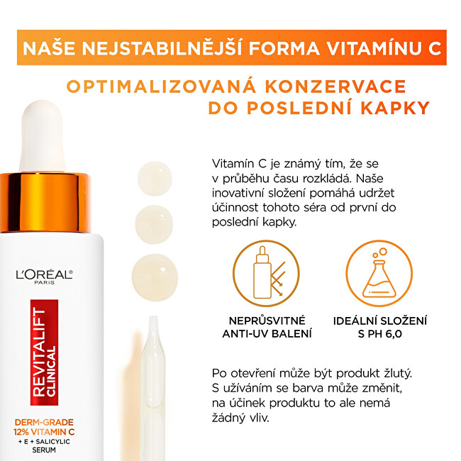 L&acute;Or&eacute;al Paris Skin serum with pure vitamin C Revita lift Clinical (Serum) 30 ml 30ml vietinės priežiūros priemonė