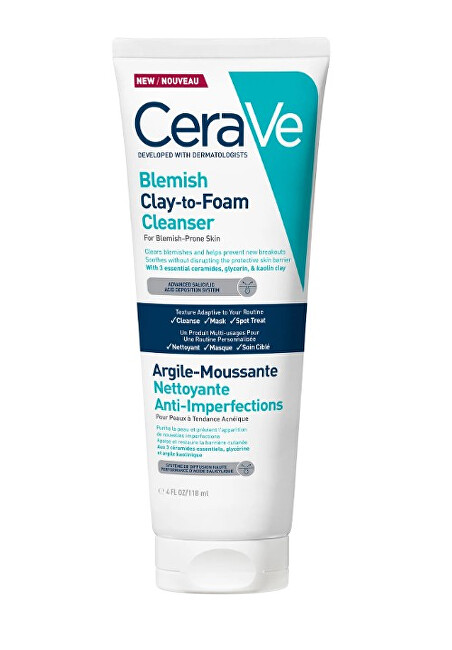 CeraVe Blemish Clay to Foam Cleanser & Masker 118ml makiažo valiklis