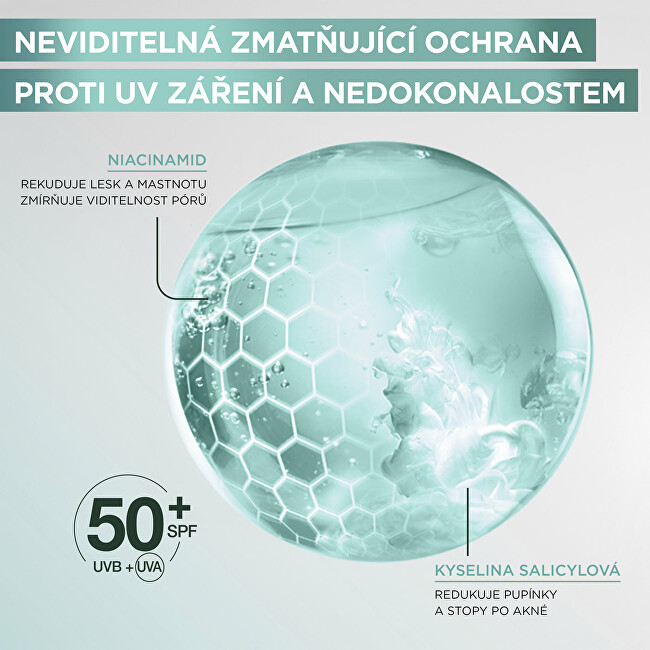 Garnier Daily fluid against skin imperfections SPF 50+ PureActive Salicylic (Daily UV Invisible + Matte) 40 ml 40ml vietinės priežiūros priemonė