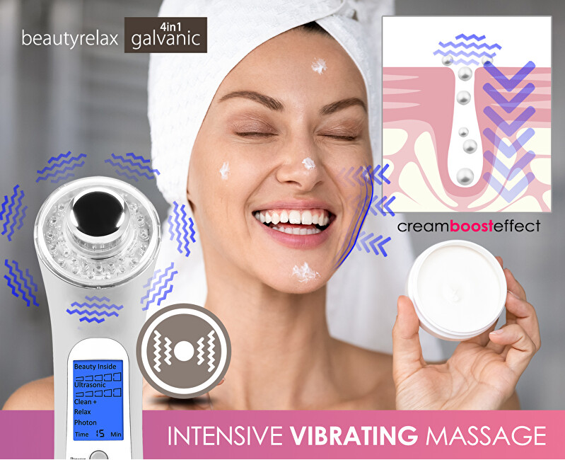 BeautyRelax Galvanic skin iron 4 in 1 with photon therapy BR-1150W vietinės priežiūros priemonė