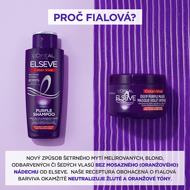 L&acute;Or&eacute;al Paris Deep purple mask neutralizing yellow tones in hair Elseve Color-Vive (Deep Purple Mask) 250 ml 250ml atstatomoji plaukų priežiūros priemonė