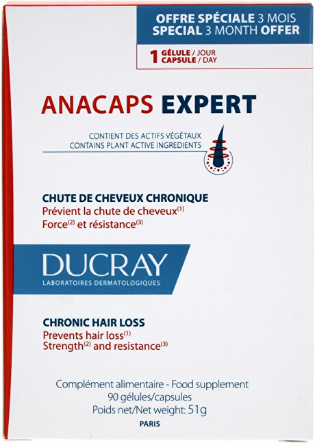 Ducray Anacaps Expert (Chronic Hair Loss) dietary supplement 90 capsules Moterims