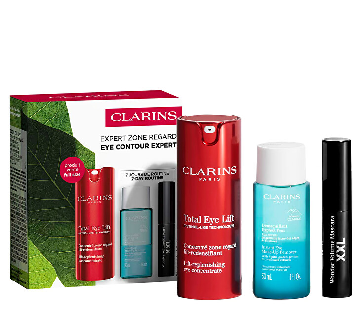 Clarins Set Clarins: Total Eye, Lift, Day, Eye Serum, 15 ml + Instant Eye, Makeup Remover Lotion, 30 ml + Wonder Volume, Volumising, Mascara, Black, 3 ml *Miniature Veido priežiūra nuo senėjimo Moterims