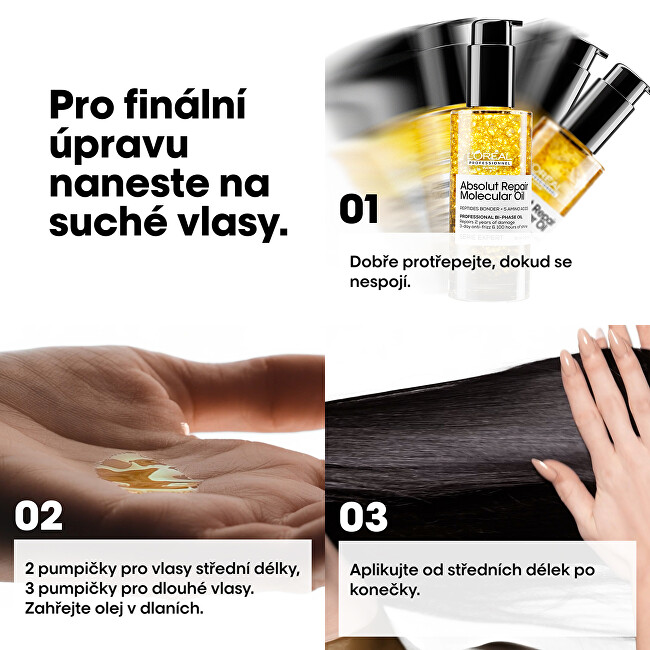 L'Or&eacute;al Professionnel Absolut Repair Molecular Bi-Phase Oil for Damaged Hair 90ml atstatomoji plaukų priežiūros priemonė
