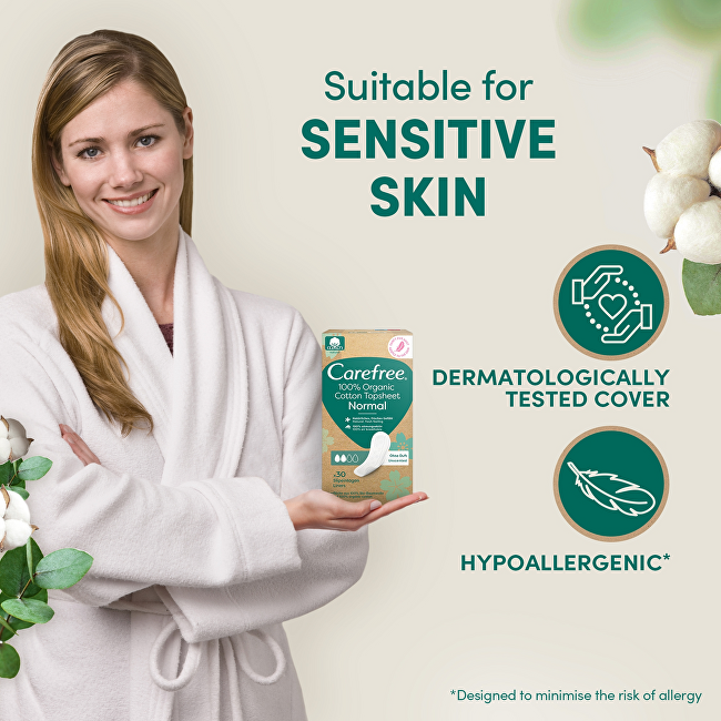Carefree Organic Cotton Normal Panty Liners 30 ks Intymios higienos priemonė