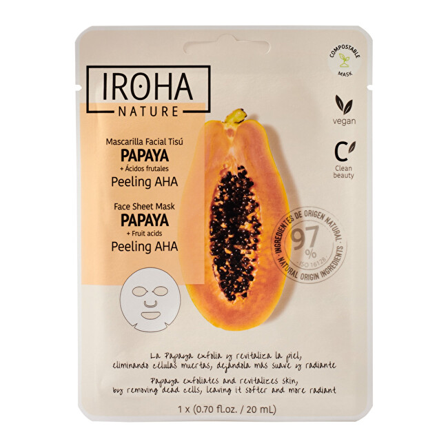 Iroha Papaya Peeling AHA Face Sheet Mask Drėkinamasis veido kremas Moterims