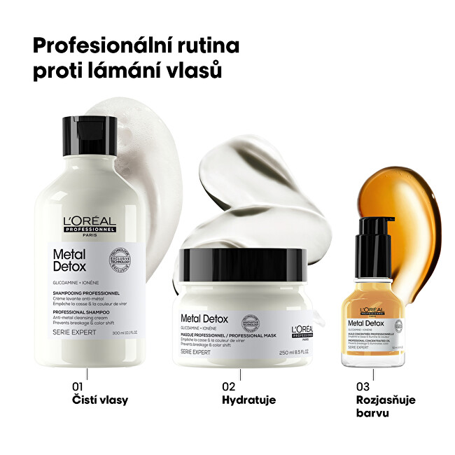 L'Or&eacute;al Professionnel Mask for colored and damaged hair, for hair shine, long-lasting color, rich texture Serie Expert Metal Detox ( Professional Mask) 150ml atstatomoji plaukų priežiūros priemonė