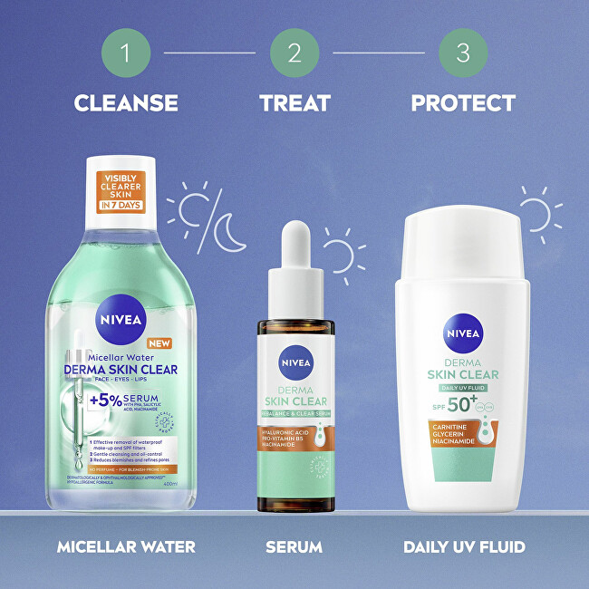 Nivea Daily UV Fluid for Problematic Skin Derma Skin Clear SPF 50+ (Daily UV Fluid) 40 ml 40ml veido apsauga
