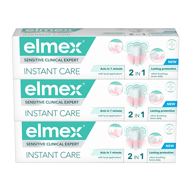 Elmex Toothpaste Sensitive Clinical Expert Instant Care Trio 3 x 75 ml 75ml jautrių dantų priežiūros priemonė