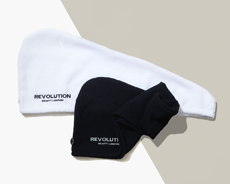 Revolution Haircare Elastic hair turban (Microfibre Hair Wrap) Black/White Moterims