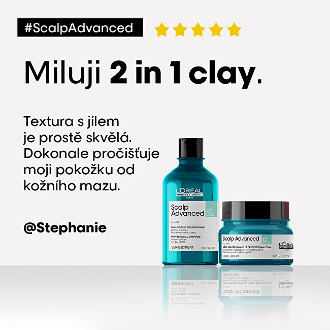 L&acute;Or&eacute;al Professionnel Shampoo and mask for oily scalp 2 in 1 Scalp Advanced (Anti-Oiliness 2-in-1 Clay) 250 ml 250ml &scaron;ampūnas