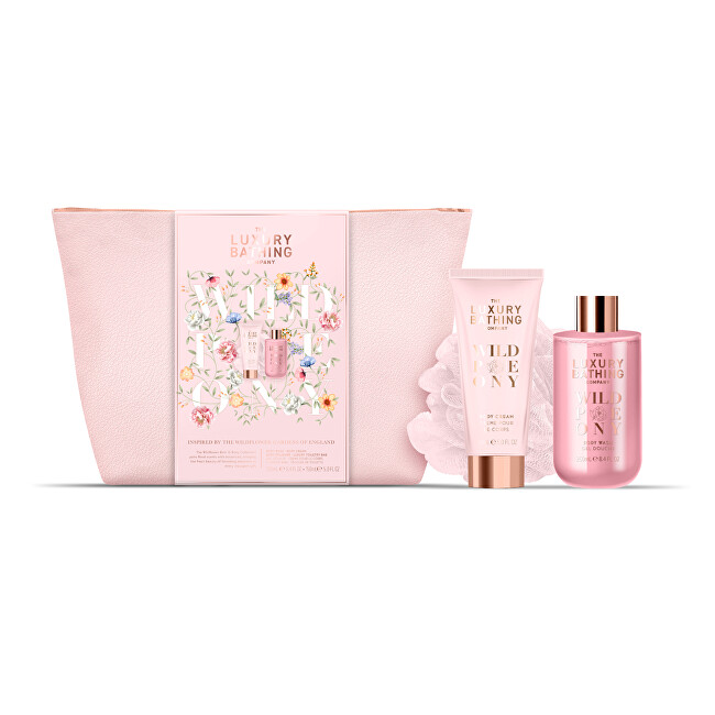 Grace Cole Peony Body Care Set & Bag ( Pivoňka, Broskev & Malina ) - D&aacute;rkov&aacute; sada v kosmetick&eacute; ta&scaron;tičce ( 3 ks ) Vonios ir du&scaron;o priemonė Moterims