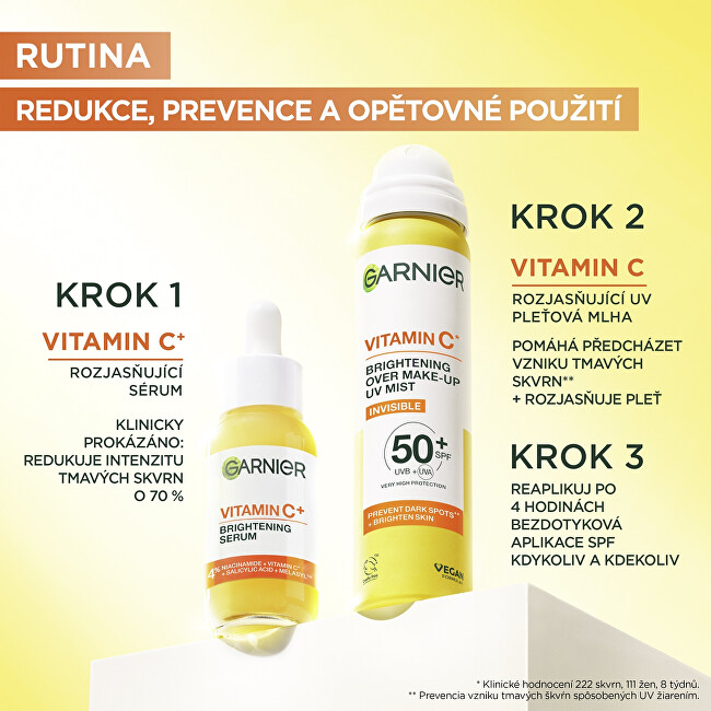 Garnier Brightening Over Make-up UV Mist SPF 50+ Vitamin C (Brightening Over Make-up UV Mist) 75 ml 75ml veido apsauga