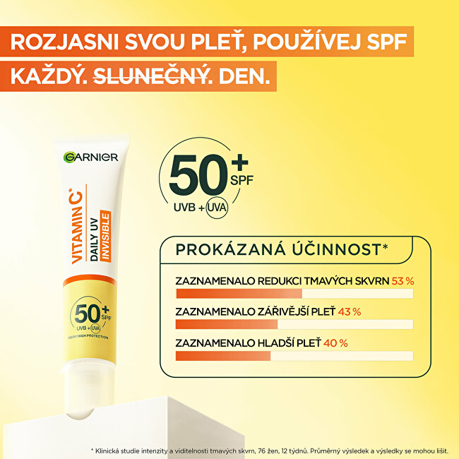 Garnier Brightening Protective Facial Fluid SPF 50+ Vitamin C (Daily UV Invisible) 40 ml 40ml veido apsauga