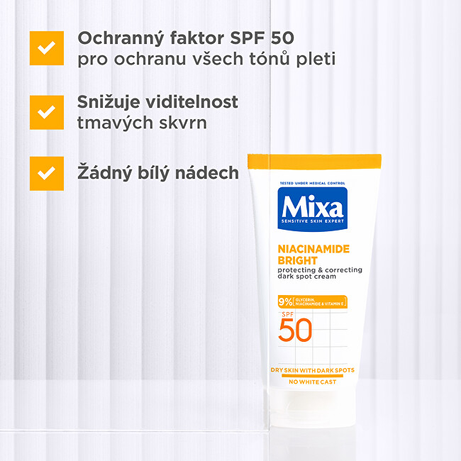 Mixa Niacinamide Bright Protecting & Correcting Dark Spot Cream SPF 50 50ml veido apsauga