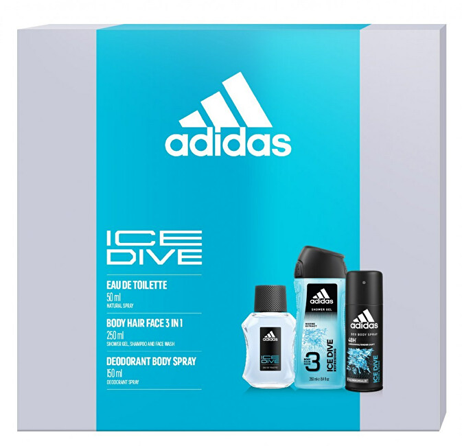 Adidas Ice Dive - eau de toilette spray 50 ml + shower gel 250 ml + deodorant spray 150 ml 50ml Ice Dive - eau de toilette spray 50 ml + shower gel 250 ml + deodorant spray 150 ml Vyrams Rinkinys