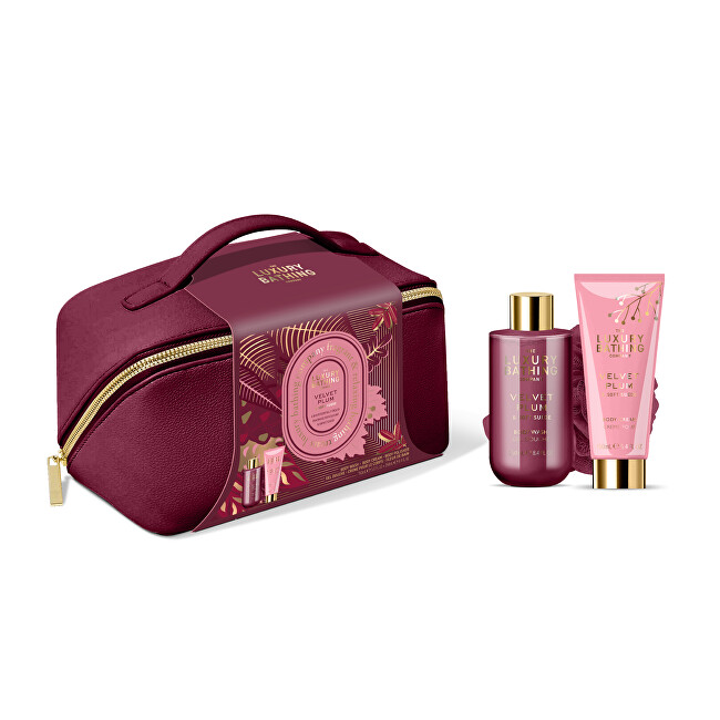 Grace Cole Velvet Plum & Soft Suede Set & Cosmetic Bag  - D&aacute;rkov&aacute; sada p&eacute;če o tělo v ta&scaron;tičce ( 3 ks ) Vonios ir du&scaron;o priemonė Moterims