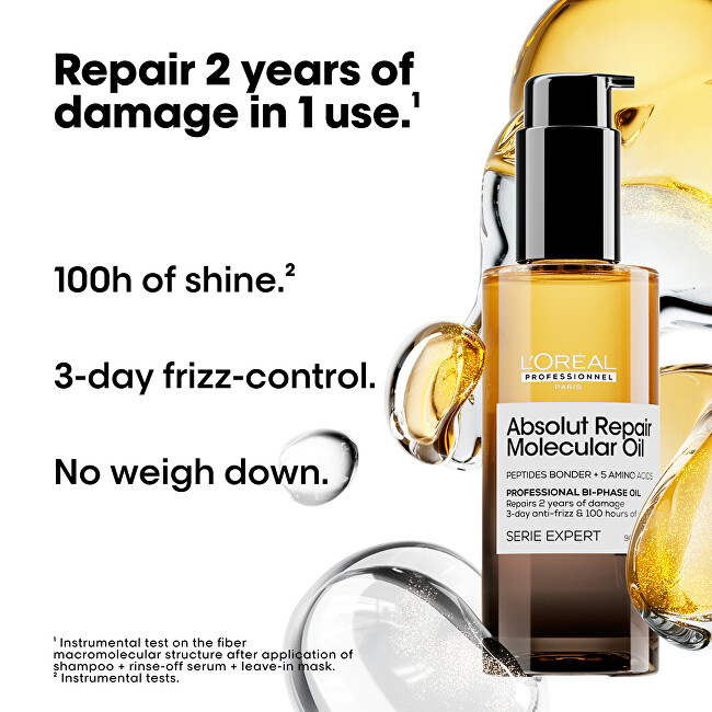 L'Or&eacute;al Professionnel Absolut Repair Molecular Bi-Phase Oil for Damaged Hair 30ml nenuplaunama plaukų priežiūros priemonė
