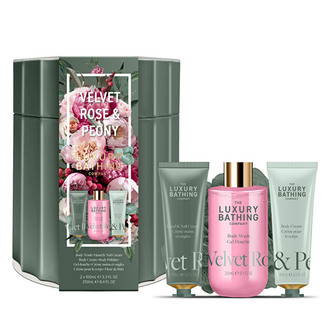 Grace Cole Rose & Peony Bath Care Set ( Růže & Pivoňka ) - D&aacute;rkov&aacute; sada tělov&eacute; p&eacute;če v plechov&eacute; d&oacute;ze ( 4 ks ) Vonios ir du&scaron;o priemonė Moterims