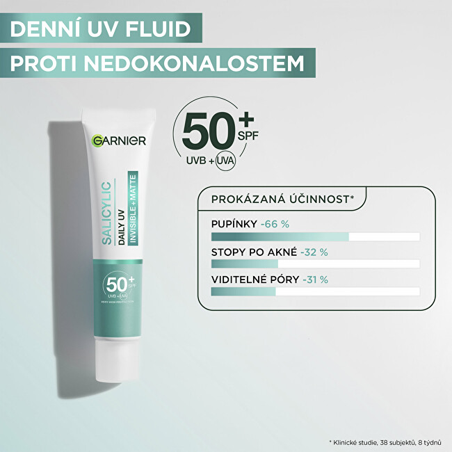 Garnier Daily fluid against skin imperfections SPF 50+ PureActive Salicylic (Daily UV Invisible + Matte) 40 ml 40ml vietinės priežiūros priemonė