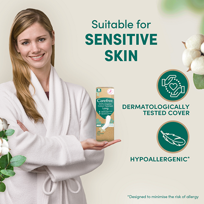 Carefree Organic Cotton Long Panty Liners 24 ks Intymios higienos priemonė