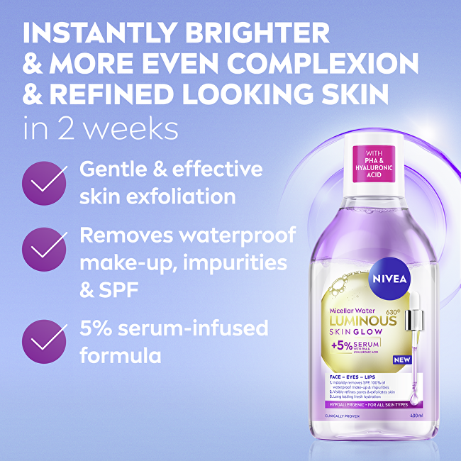 Nivea Luminous Skin Glow Micellar Water 400 ml 400ml makiažo valiklis