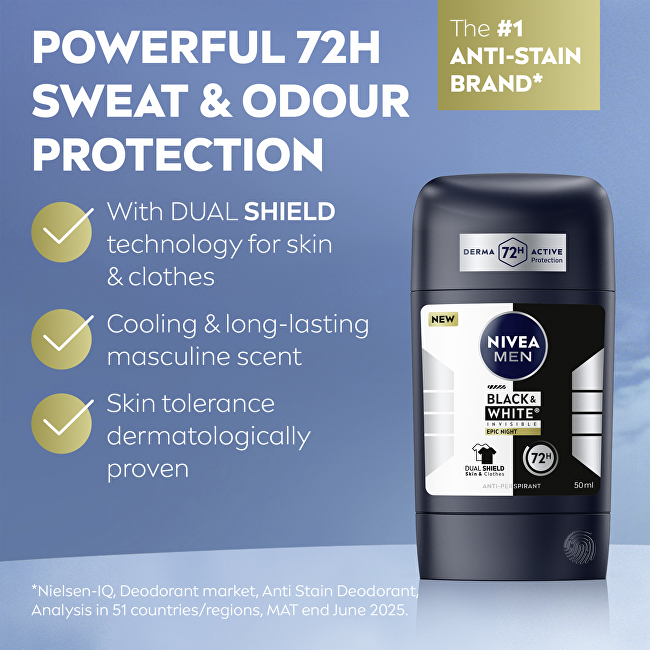 Nivea Solid antiperspirant B&W Epic Night Anti-Perspirant 50 ml 50ml dezodorantas