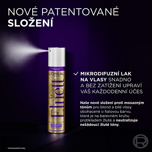 L&acute;Or&eacute;al Paris Microdiffusion hairspray for blonde and white hair Elnett (Anti-Brassiness Color-Correcting Purple M 300ml modeliavimo priemonė