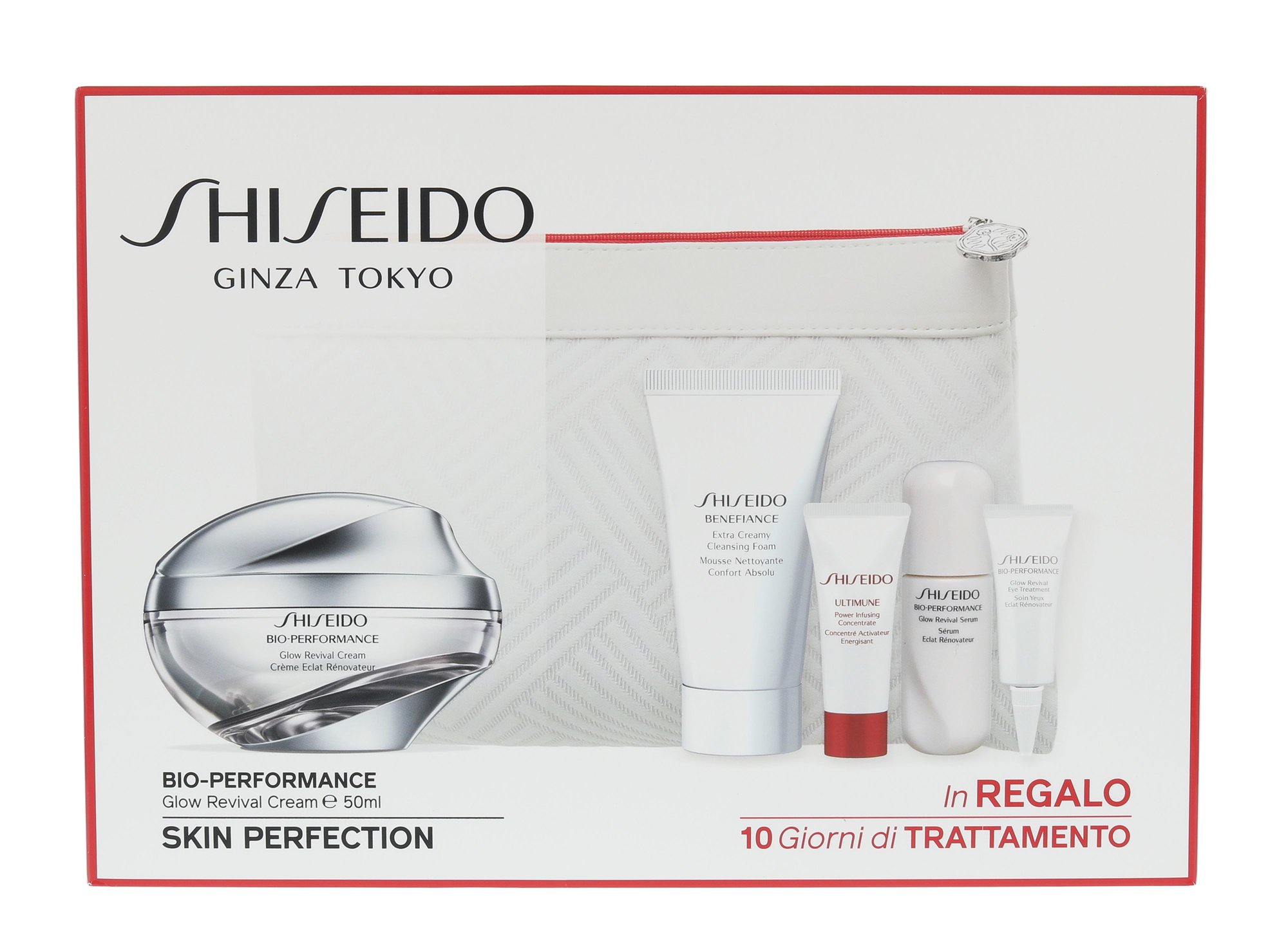 Shiseido Bio-Performance Glow Revival Cream 50ml Cream 50 ml + Cleansing Foam BENEFIANCE 30 ml + Serum ULTIMUNE 5 ml + Serum Glow Revival 7 ml + oční péče Glow Revival 3 ml + Cosmetic Bag dieninis kremas Rinkinys (Pažeista pakuotė)
