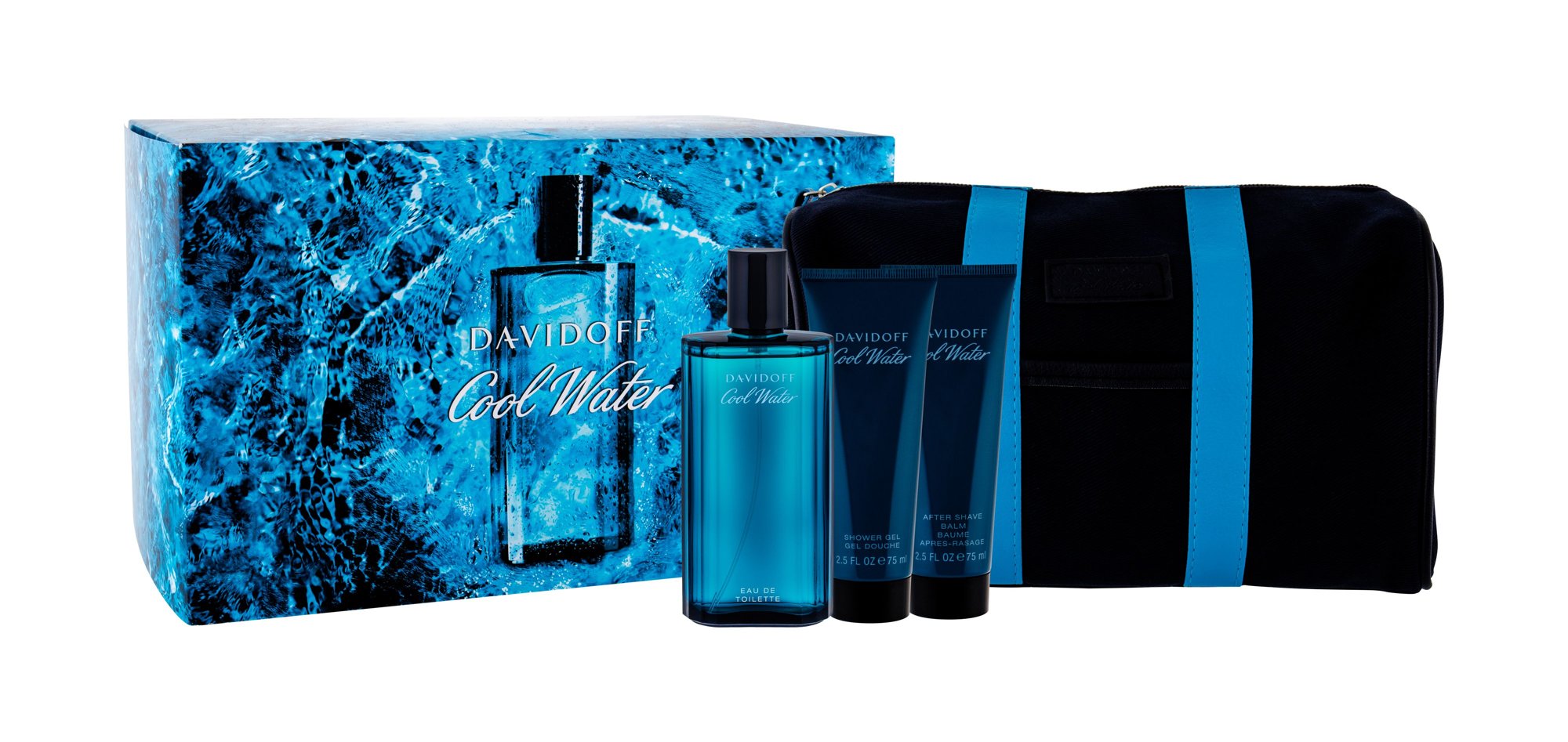 Davidoff Cool Water 125ml Edt 125 ml + Aftershave Balm 75 ml + Shower Gel 75 ml + Cosmetic Bag Kvepalai Vyrams EDT Rinkinys