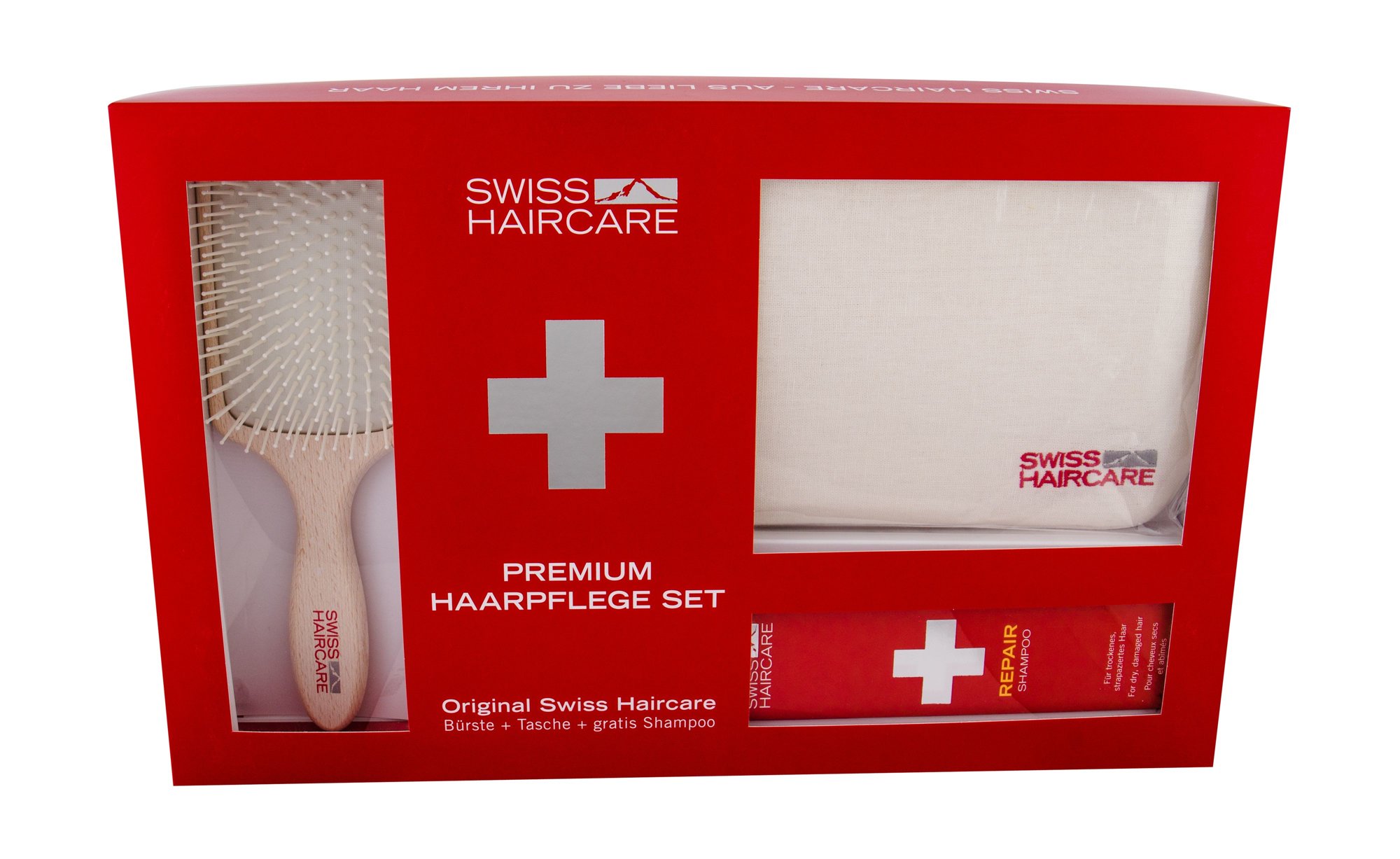 Swiss Haircare Premium 1vnt Hair Paddle Brush + Shampoo 200 ml + Bag plaukų šepetys Rinkinys (Pažeista pakuotė)