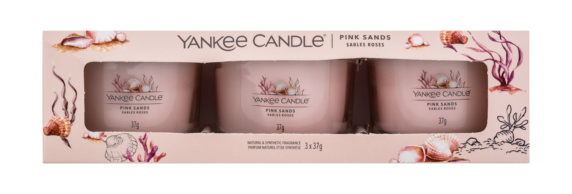 Yankee Candle Pink Sands 37g Scented Candle 3 x 37 g Kvepalai Unisex Scented Candle Rinkinys (Pažeista pakuotė)