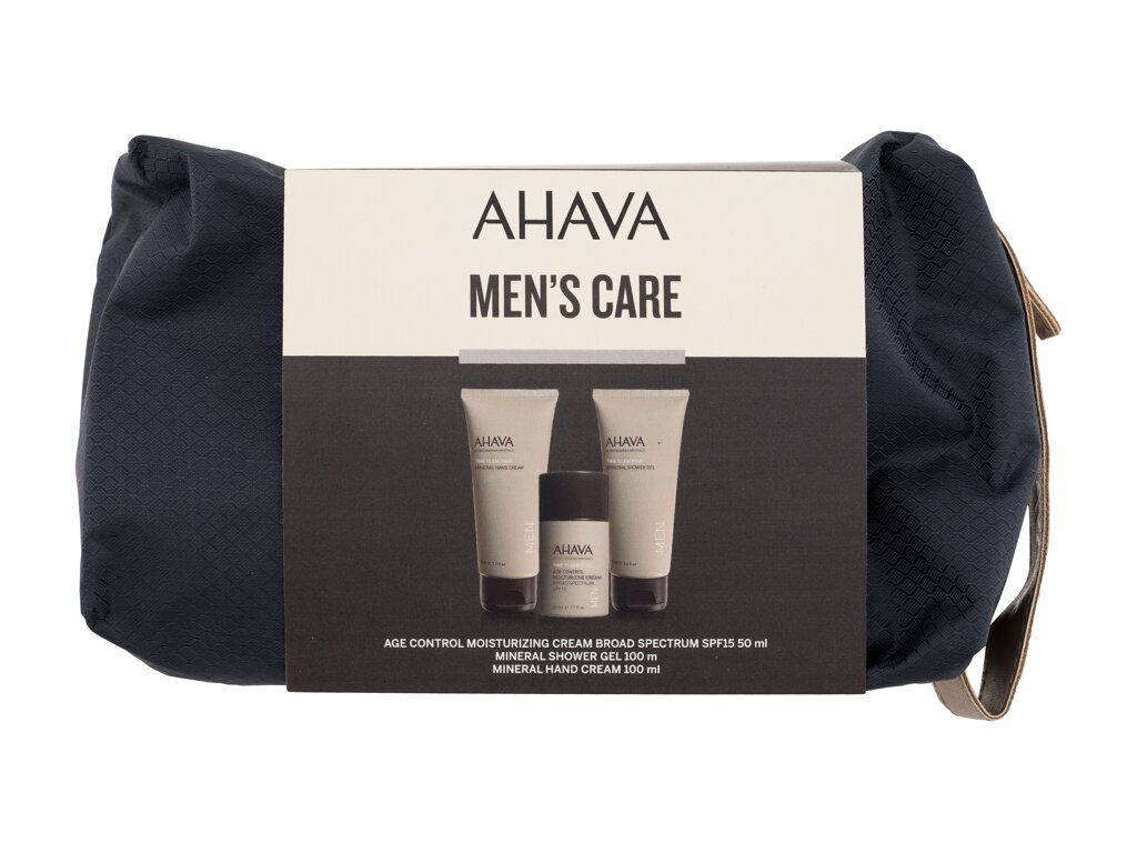 AHAVA Men Time To Energize 50ml Age Control Moisturizing Cream 50 ml + Mineral Shower Gel 100 ml + Mineral Hand Cream 100 ml + Cosmetic Bag dieninis kremas Rinkinys