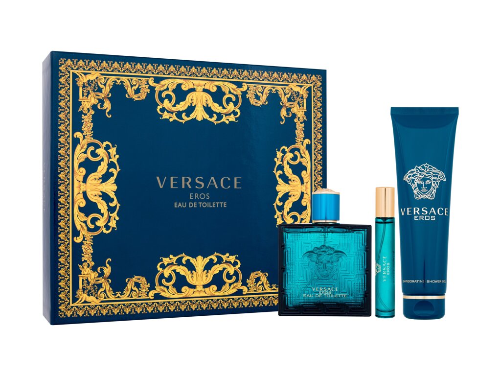 Versace Eros 100ml Edt 100 ml + Edt 10 ml + Shower Gel 150 ml Kvepalai Vyrams EDT Rinkinys (Pažeista pakuotė)
