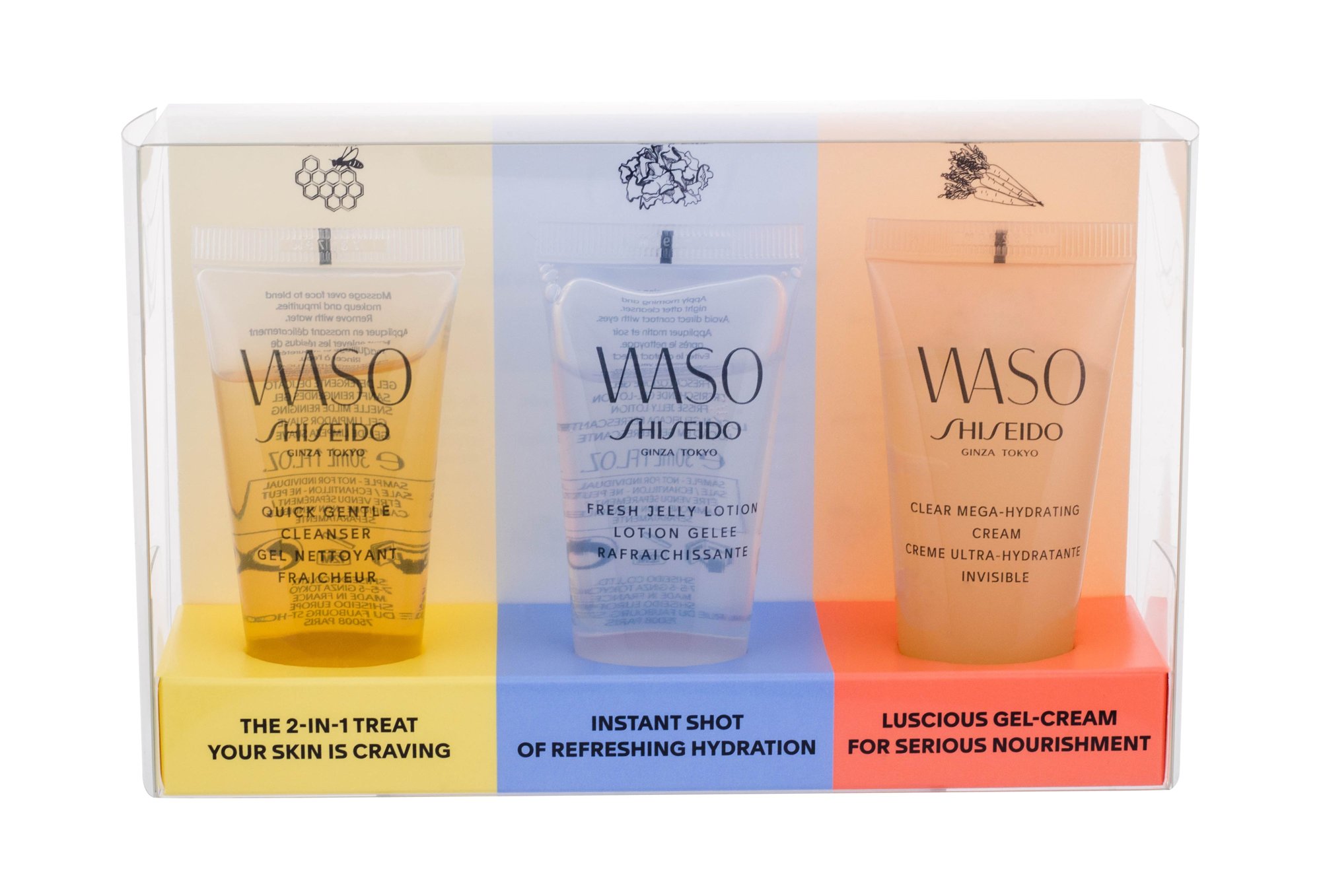 Shiseido Waso Quick Gentle Cleanser 30ml Cleansing Gel 30 ml + Cleansing Gel Milk 30 ml + Daily Facial Care 30 ml veido gelis Rinkinys (Pažeista pakuotė)