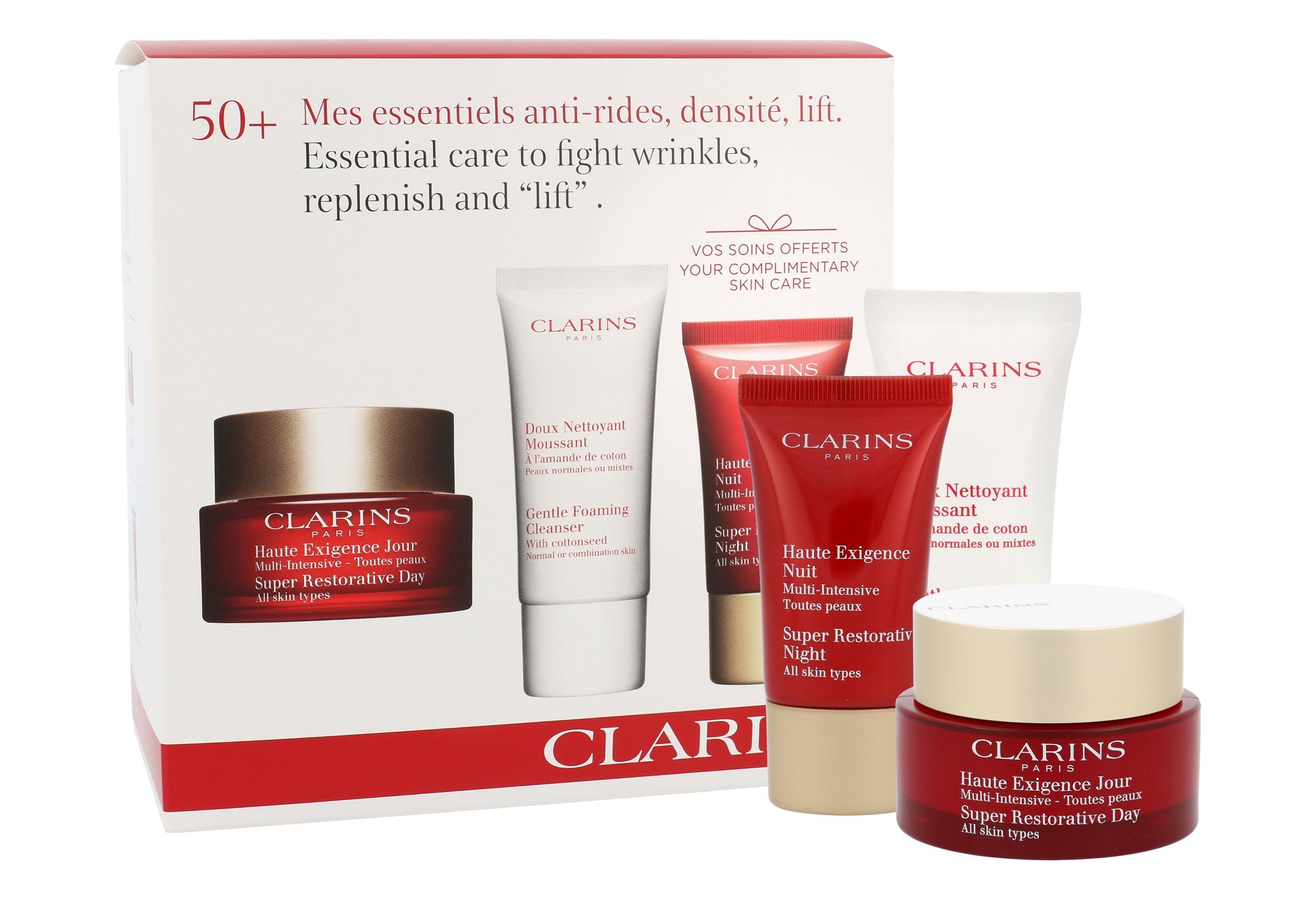 Clarins Super Restorative 50ml Daily skin care 50 ml + Cleasing foam 30 ml + Night skin care 15 ml dieninis kremas Rinkinys