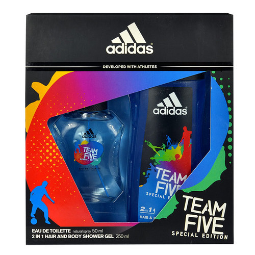 Adidas Team Five 50ml Edt 50ml + 250ml shower gel Kvepalai Vyrams EDT Rinkinys (Pažeista pakuotė)