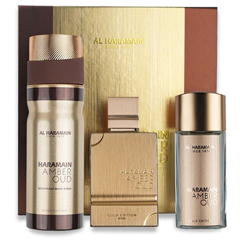Al Haramain Amber Oud Gold Edition EDP 75ml + EDP 30ml + Mist 250ml kvepalai Unisex EDP Rinkinys