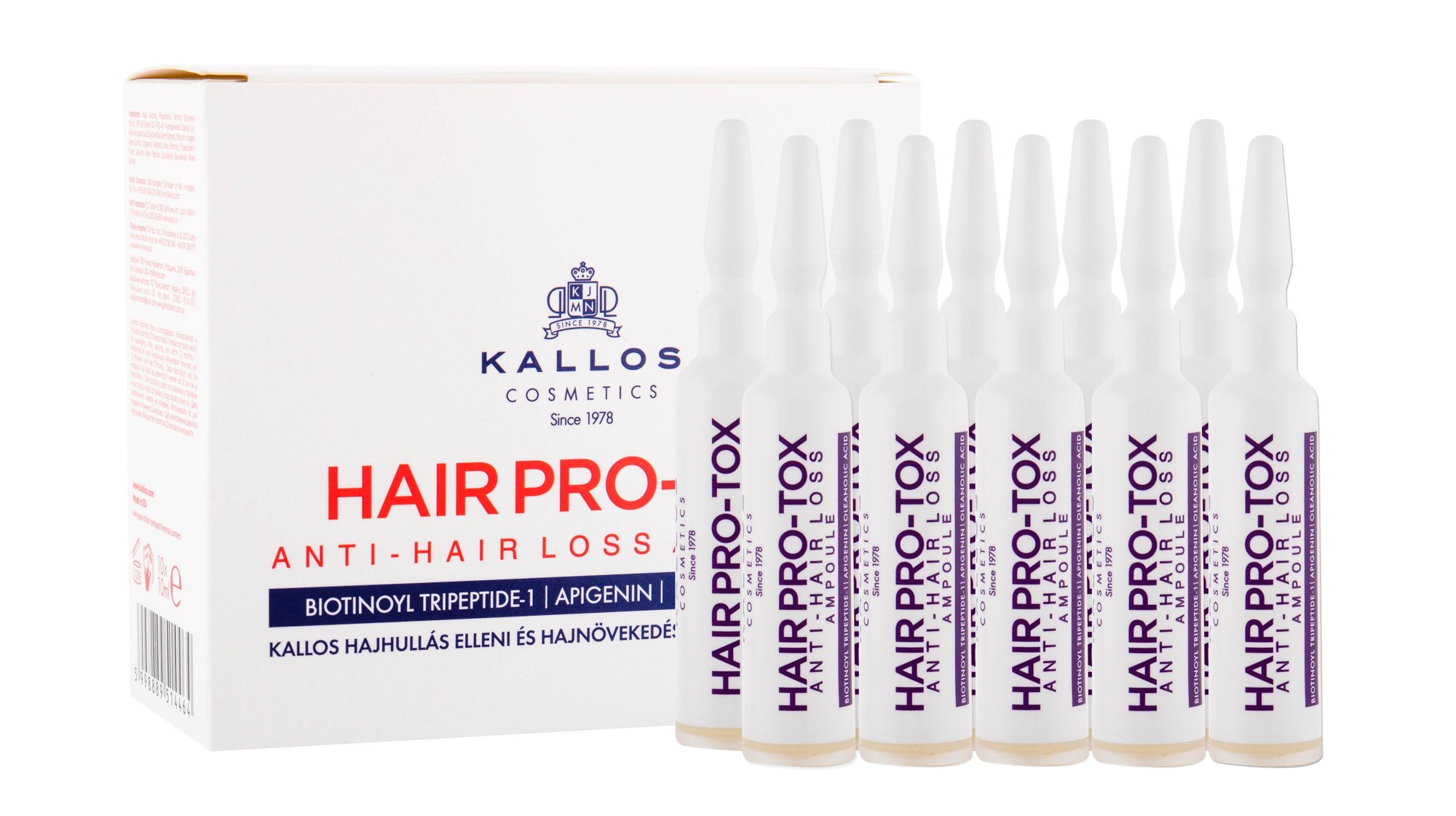 Kallos Cosmetics Hair Pro-Tox Ampoule 10x10ml priemonė nuo plaukų slinkimo (Pažeista pakuotė)