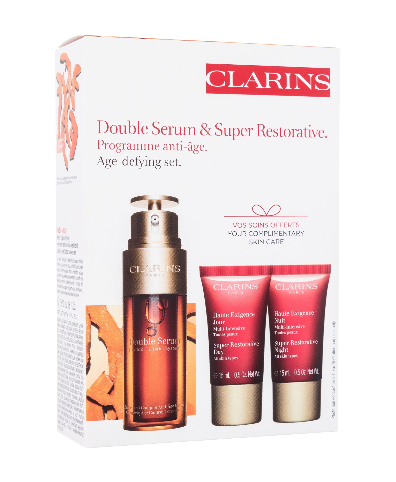 Clarins Double Serum & Super Restorative Age-Defying Set Veido serumas