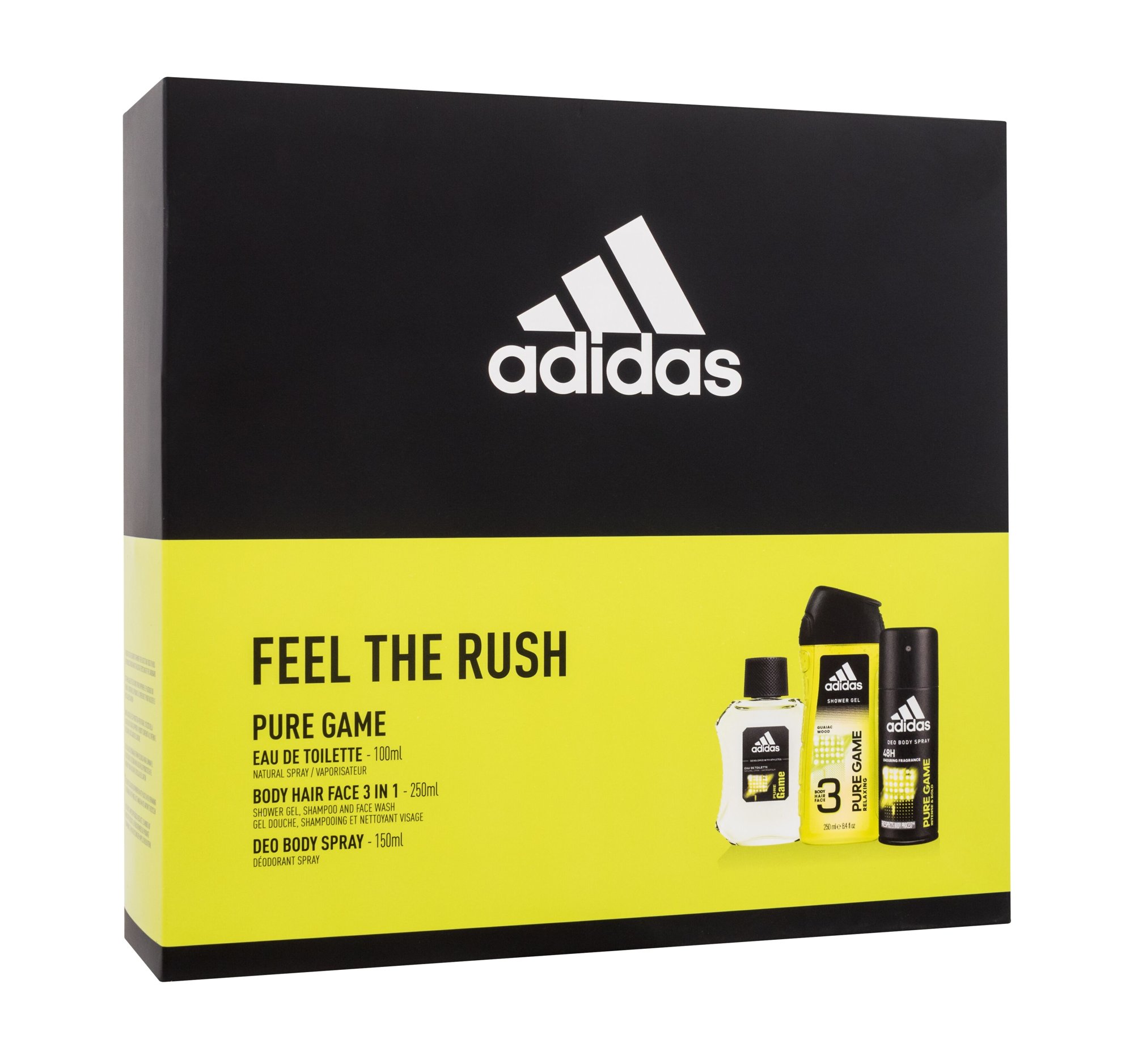 Adidas Pure Game 100ml Edt 100 ml + Shower Gel 250 ml + Deodorant 150 ml Kvepalai Vyrams EDT Rinkinys (Pažeista pakuotė)