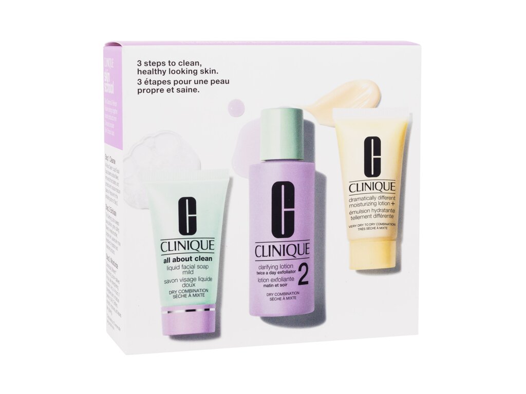 Clinique 3-Step Skin Care 60ml Clarifying Lotion Twice A Day Exfoliator 2 60 ml + All About Clean Liquid Facial Soap Mild 30 ml + Dramatically Different Moisturizing Lotion 30 ml valomasis vanduo veidui Rinkinys