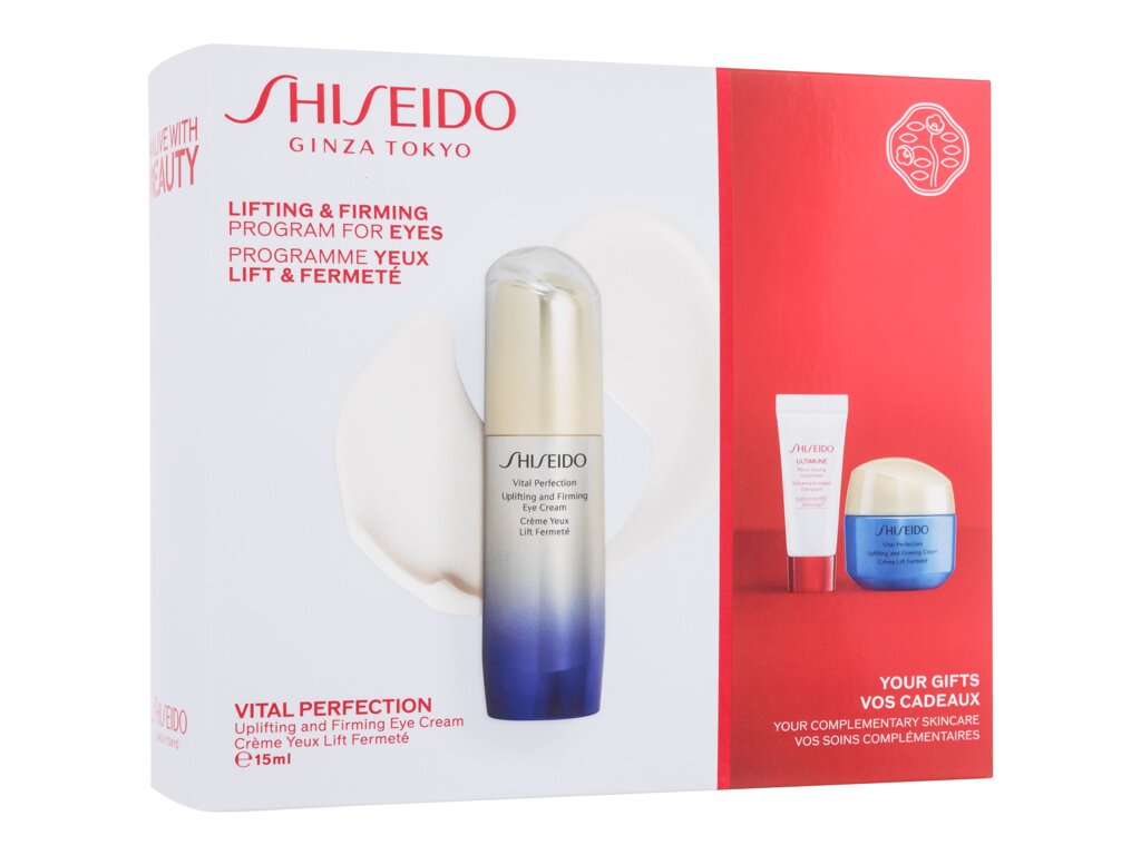 Shiseido Vital Perfection Lifting & Firming Program For Eyes 15ml Vital Perfection Uplifting and Firming Eye Cream 15 ml + Ultimune Power Infusing Concentrate 5 ml + Vital Perfection Uplifting and Firming Cream 15 ml paakių kremas Rinkinys