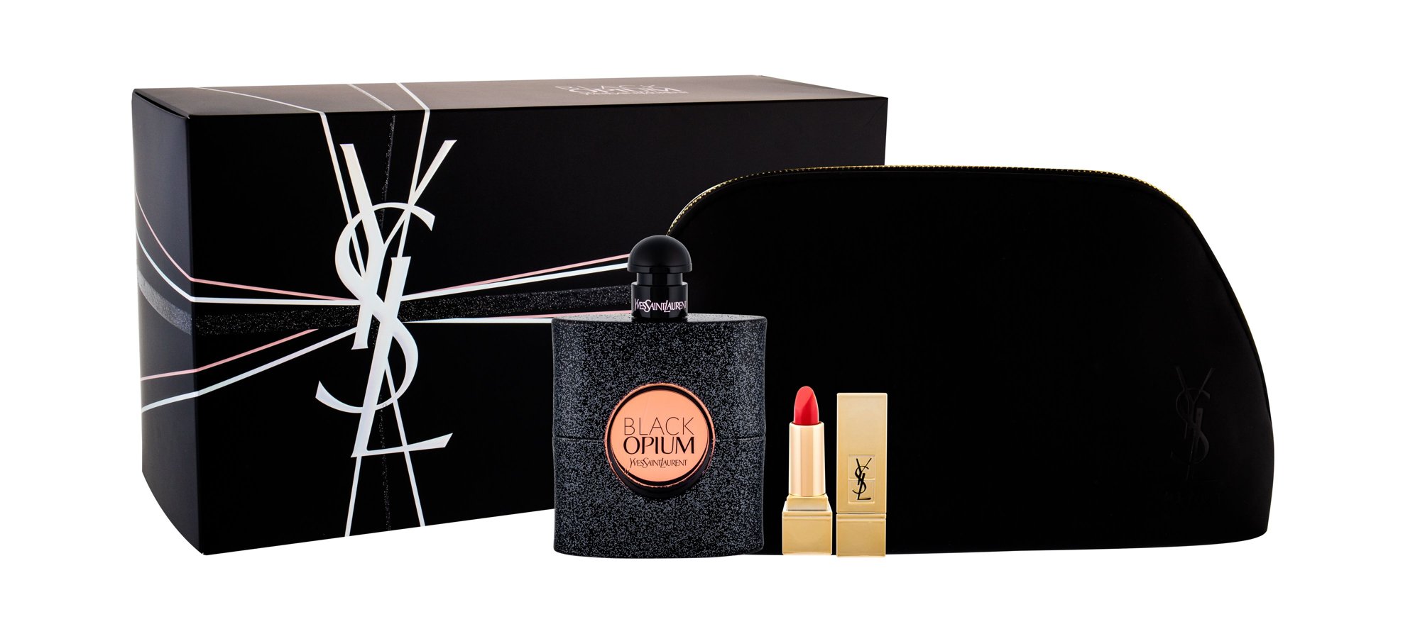 Yves Saint Laurent Black Opium 90ml Edp 90 ml + Lipstick Rouge Pur Couture n.1 1,3 ml + Cosmetic Bag Kvepalai Moterims EDP Rinkinys