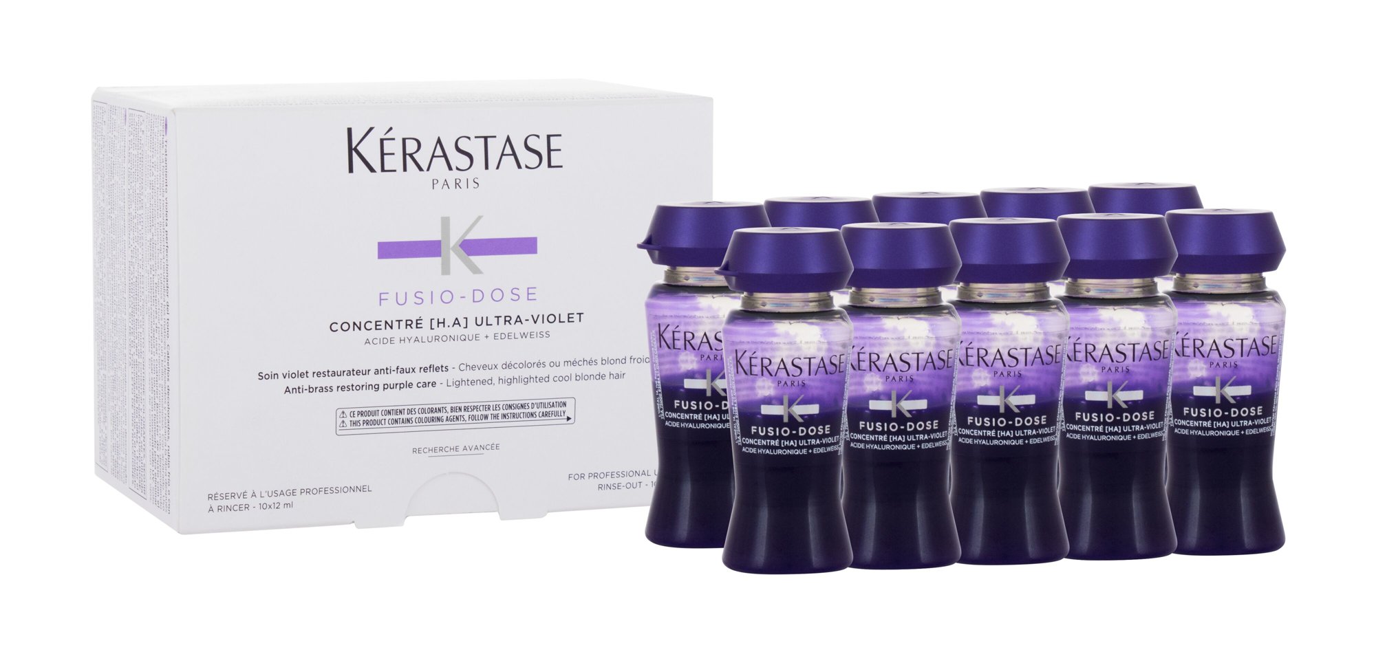 Kérastase Fusio-Dose Concentré [H.A] Ultra-Violet 120ml Hair Treatment 10 x 12 ml + Spray 1 pc plaukų serumas Rinkinys (Pažeista pakuotė)