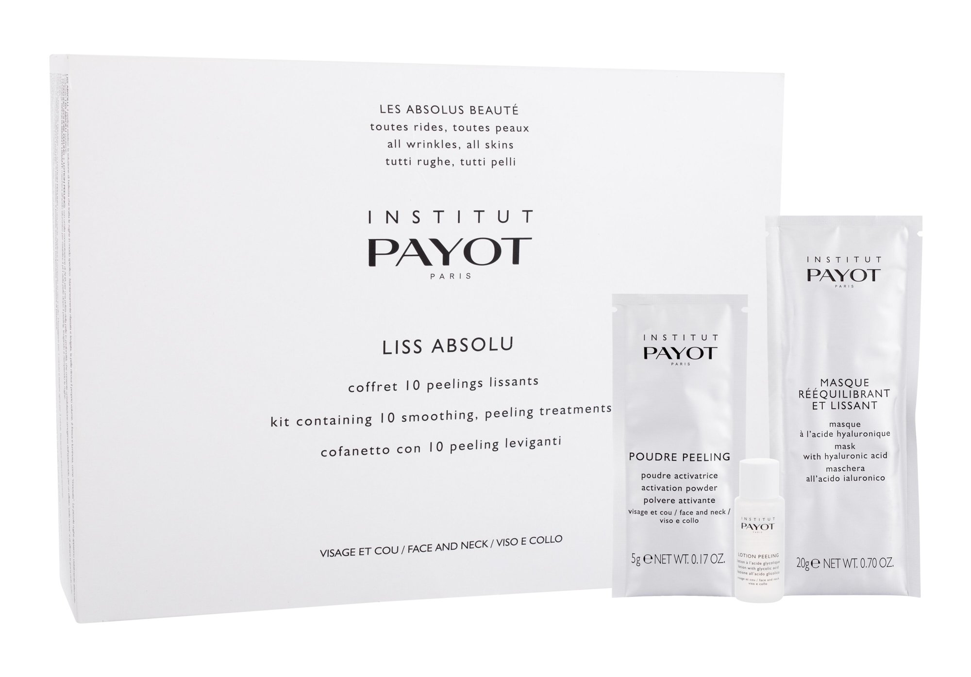 Payot Liss Absolu 100ml Lotion Peeling 10 x 10 ml + Poudre Peeling Activation Powder 10 x 5 g + Mask with Hyaluronic Acid 10 x 20 g pilingas Rinkinys