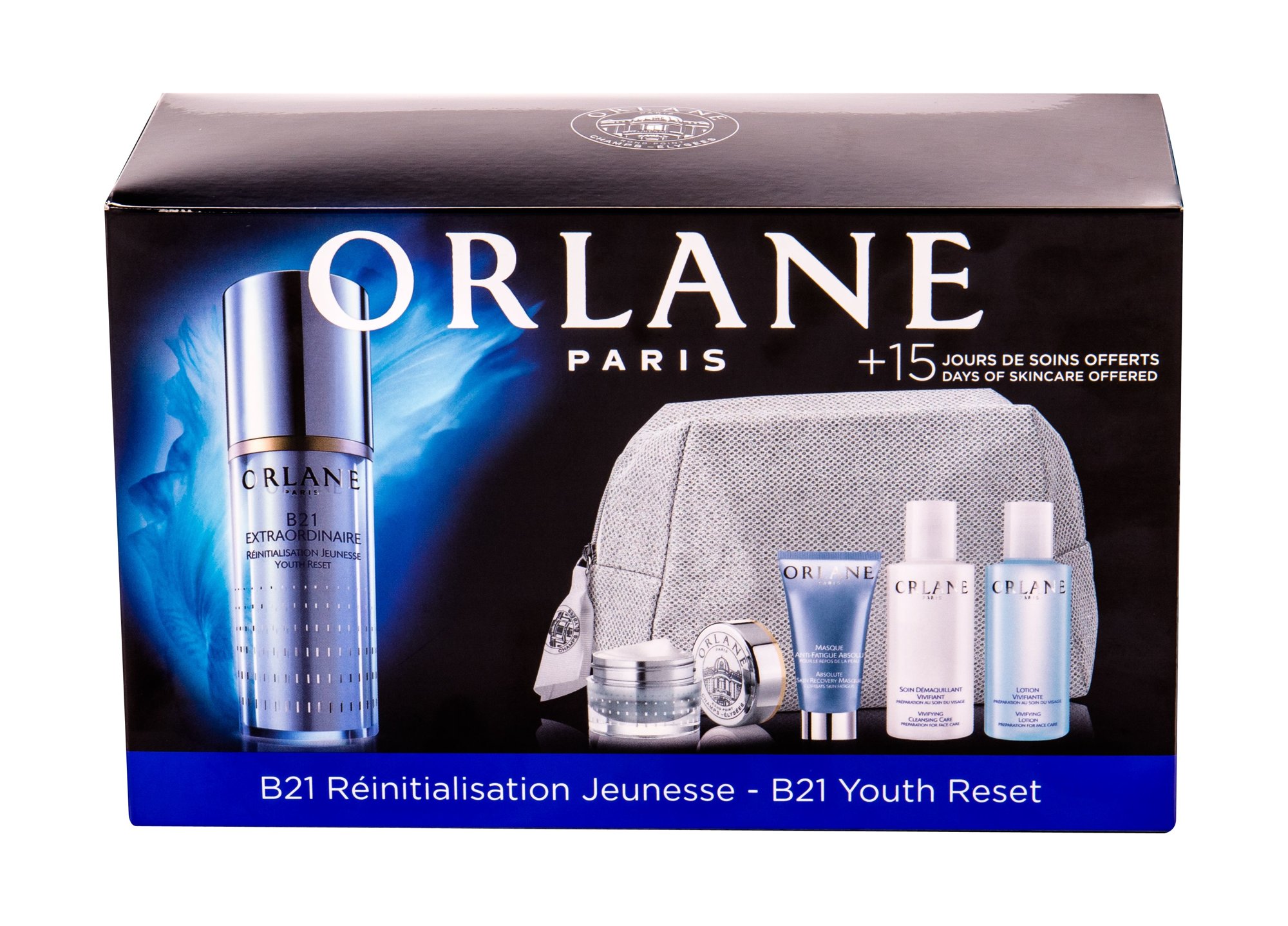 Orlane B21 Extraordinaire Youth Reset 30ml Facial Serum 30 ml + Day Care 7,5 ml + Absolute Skin Recovery Mask 15 ml + Cleansing Milk 50 ml + Cleansing Care 50 ml Veido serumas Rinkinys
