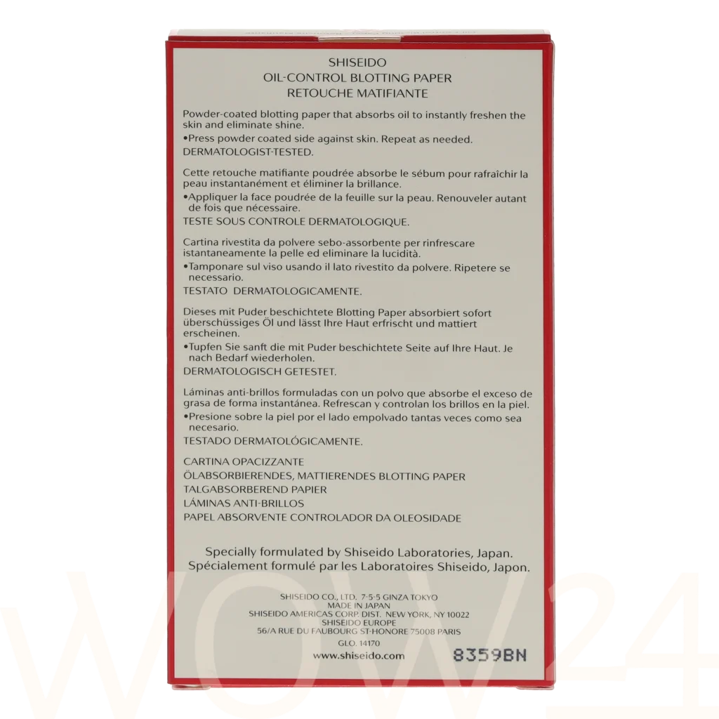 Shiseido Shiseido Pureness Oil Control Blotting Paper 100 piece natūrali veido odos priežiūros priemonė